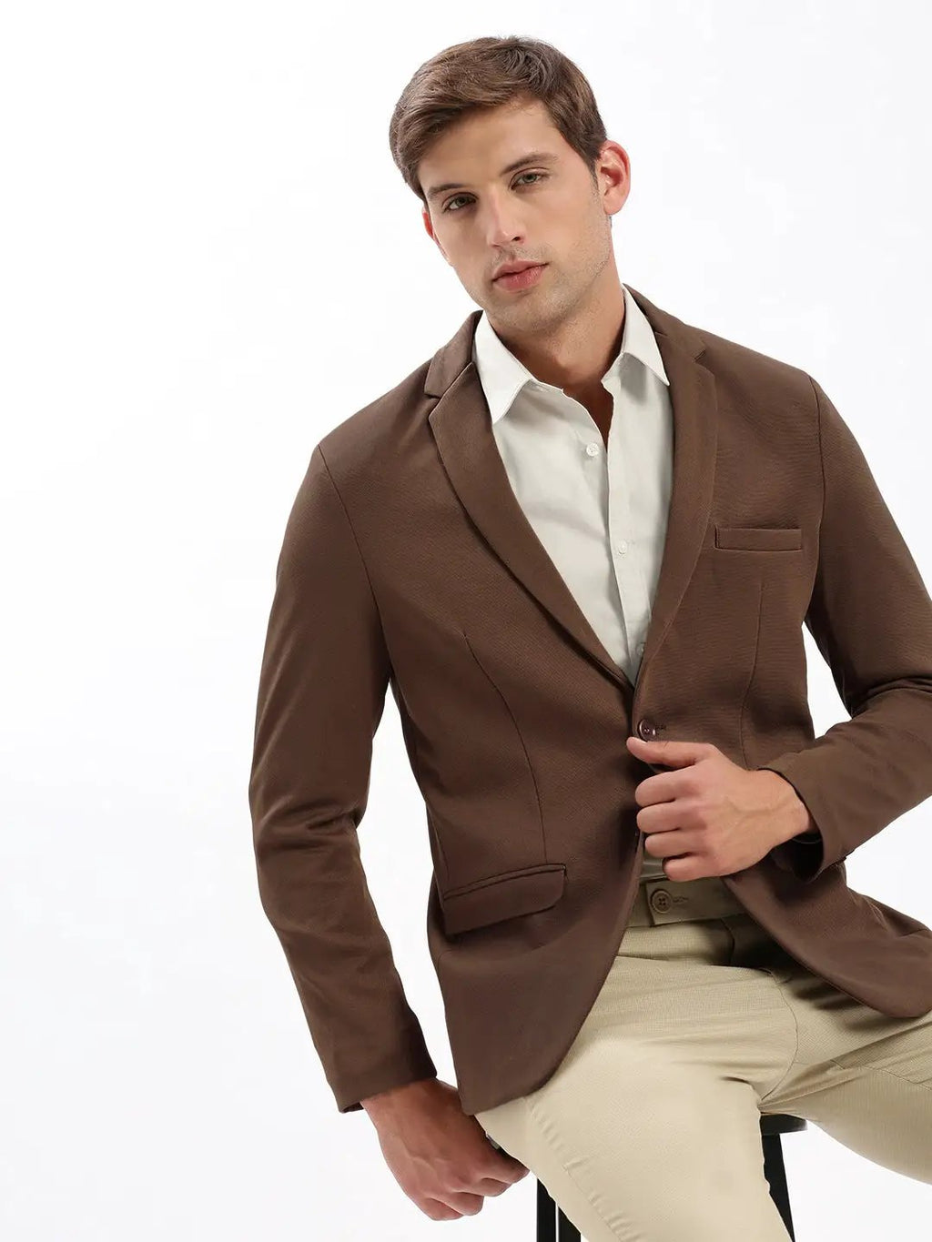 Men's Coffee Brown Slim Fit Single Breasted Blazer