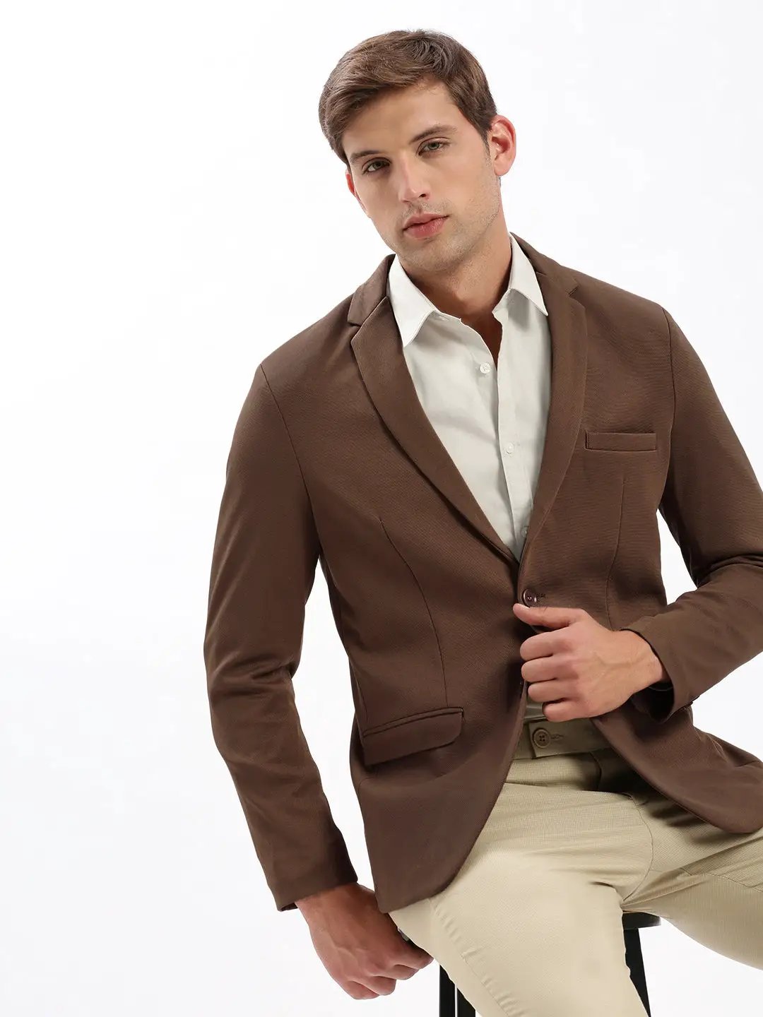 Men's Coffee Brown Slim Fit Single Breasted Blazer