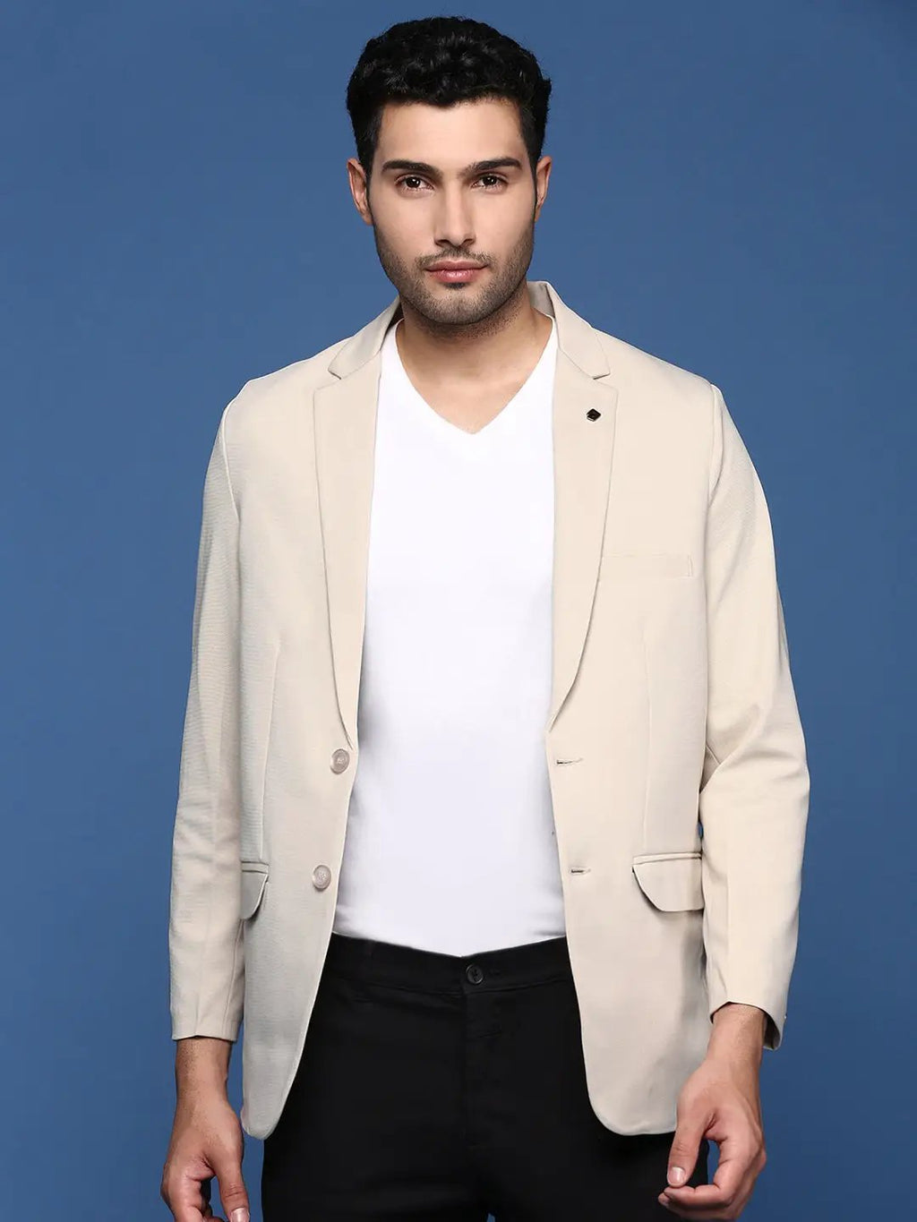 Men's Off White Slim Fit Single Breasted Blazer