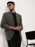 Men's Green Solid Single Breasted Slim-Fit Blazer