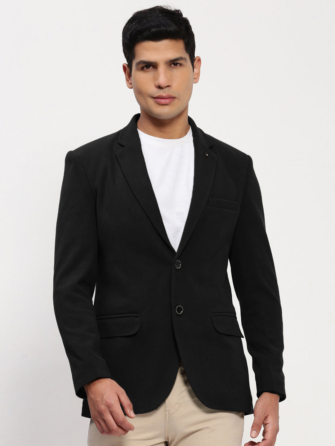 Men's Black Solid Single Breasted Blazer