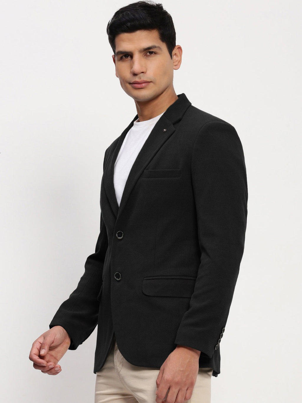 Men's Black Solid Single Breasted Blazer