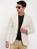 Men's Cream Solid Single Breasted Blazer