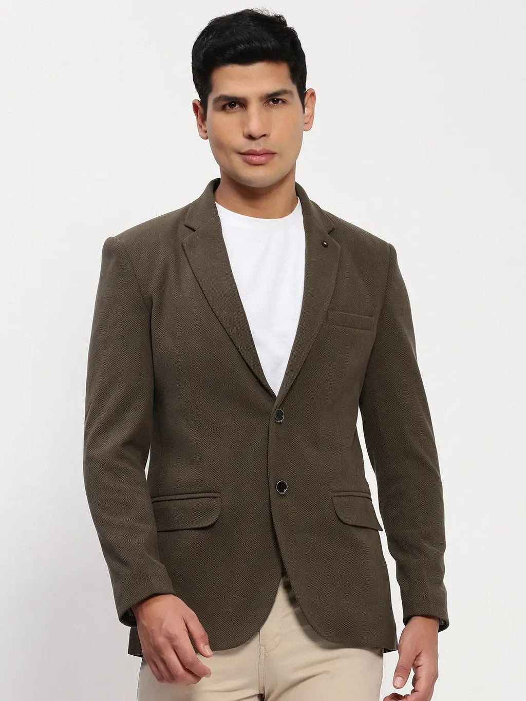 Men's Olive Solid Single Breasted Blazer
