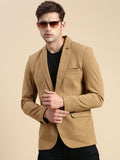 Men's Brown Solid Single Breasted Blazer