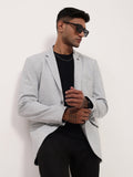 Men's Grey Slim-Fit Notched Lapel Single-Breasted Cotton Blazer