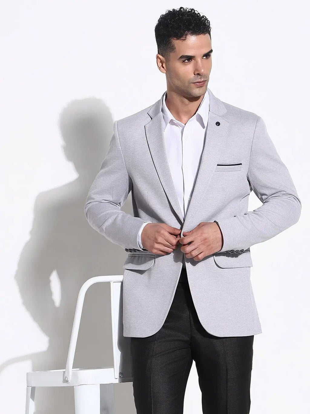 Men's Grey Slim-Fit Single-Breasted Blazers