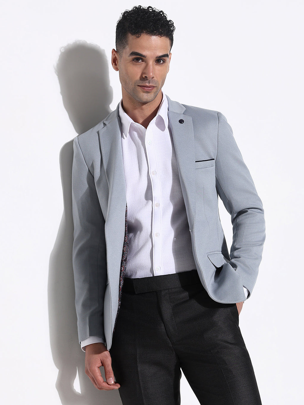Men's Grey Slim Fit Lapel Collar Single Breasted Blazer