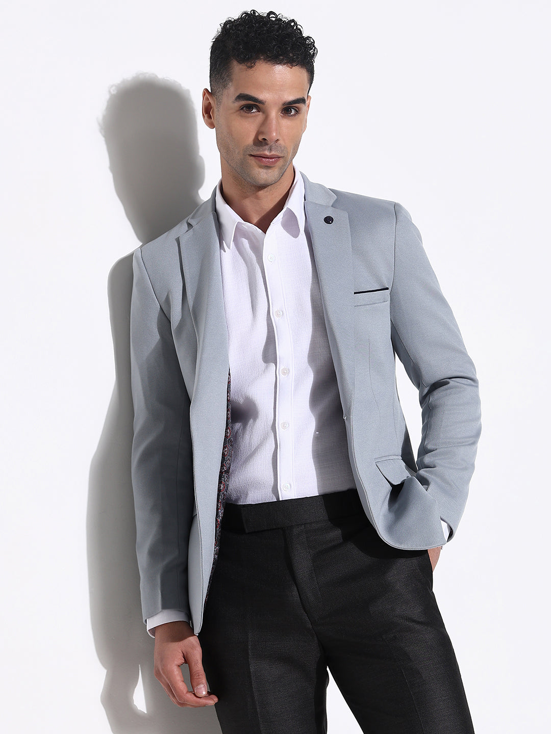 Men's Grey Slim Fit Lapel Collar Single Breasted Blazer