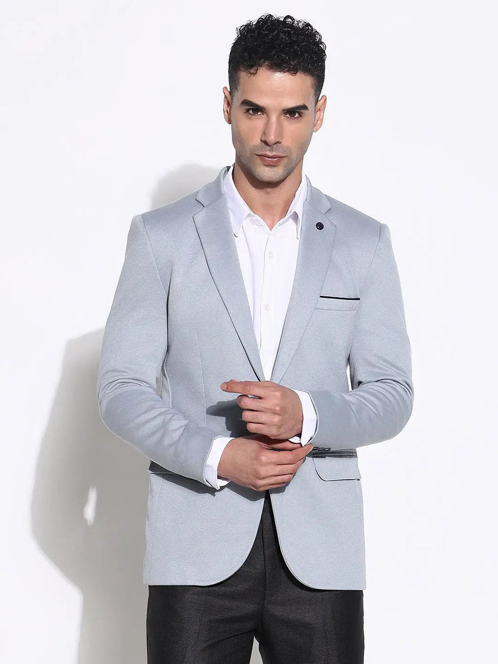 Men's Grey Slim Fit Lapel Collar Single Breasted Blazer