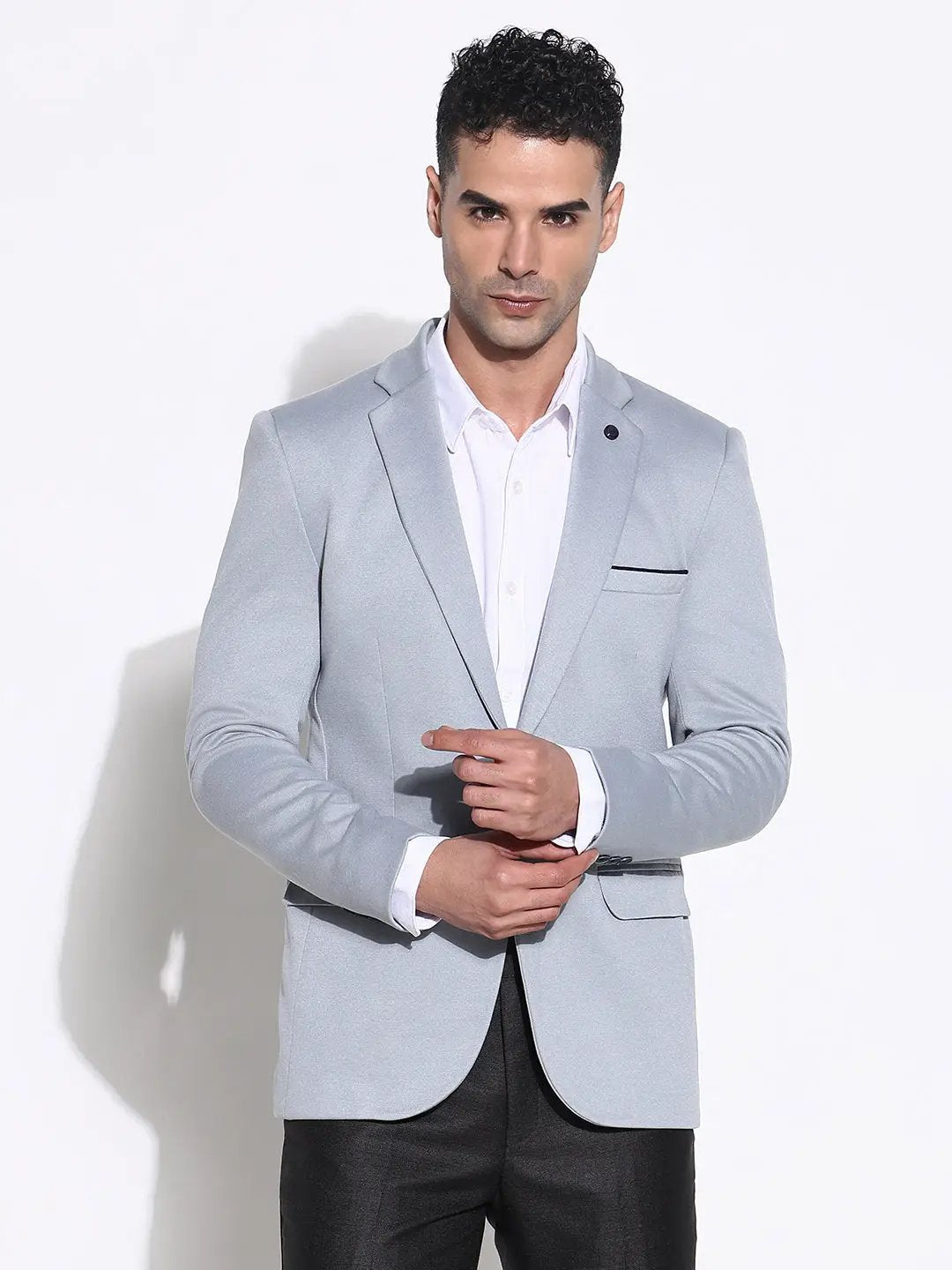 Men's Grey Slim Fit Lapel Collar Single Breasted Blazer