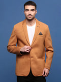 Men's Camel Brown Solid Single Breasted Blazer