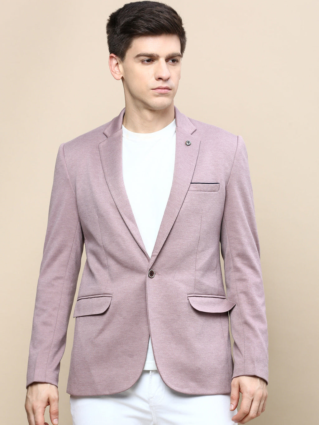 Men's Mauve Notched Lapel Slim-Fit Single Breasted Blazer