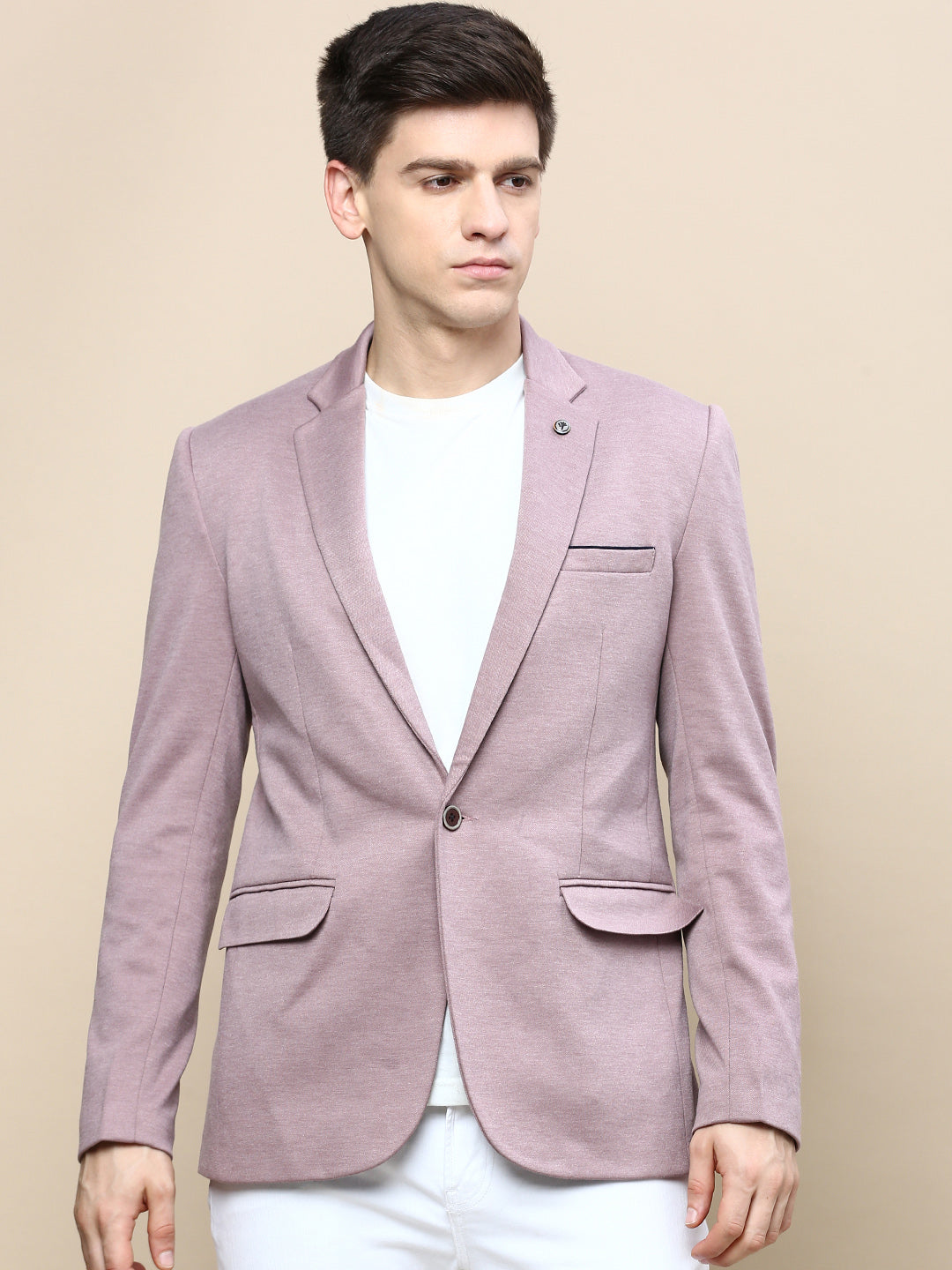 Men's Mauve Notched Lapel Slim-Fit Single Breasted Blazer