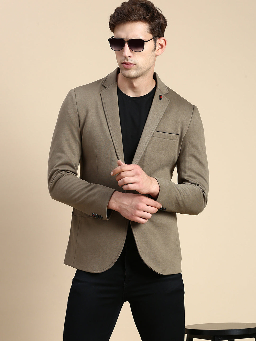 Men's Olive Slim-Fit Single Breasted Cotton Blazer