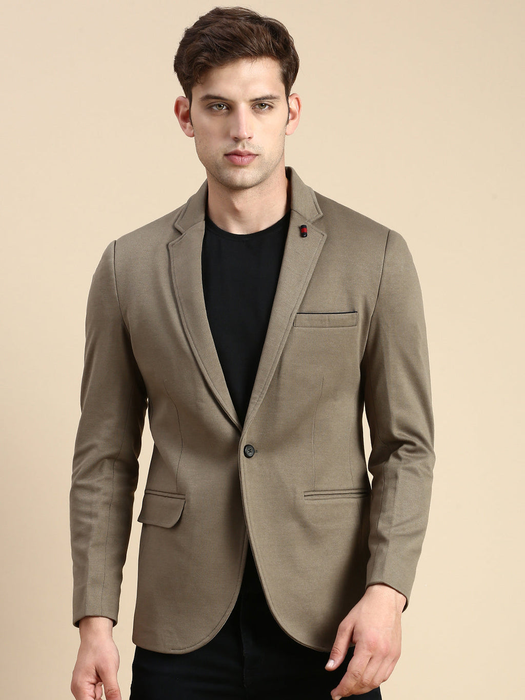 Men's Olive Slim-Fit Single Breasted Cotton Blazer