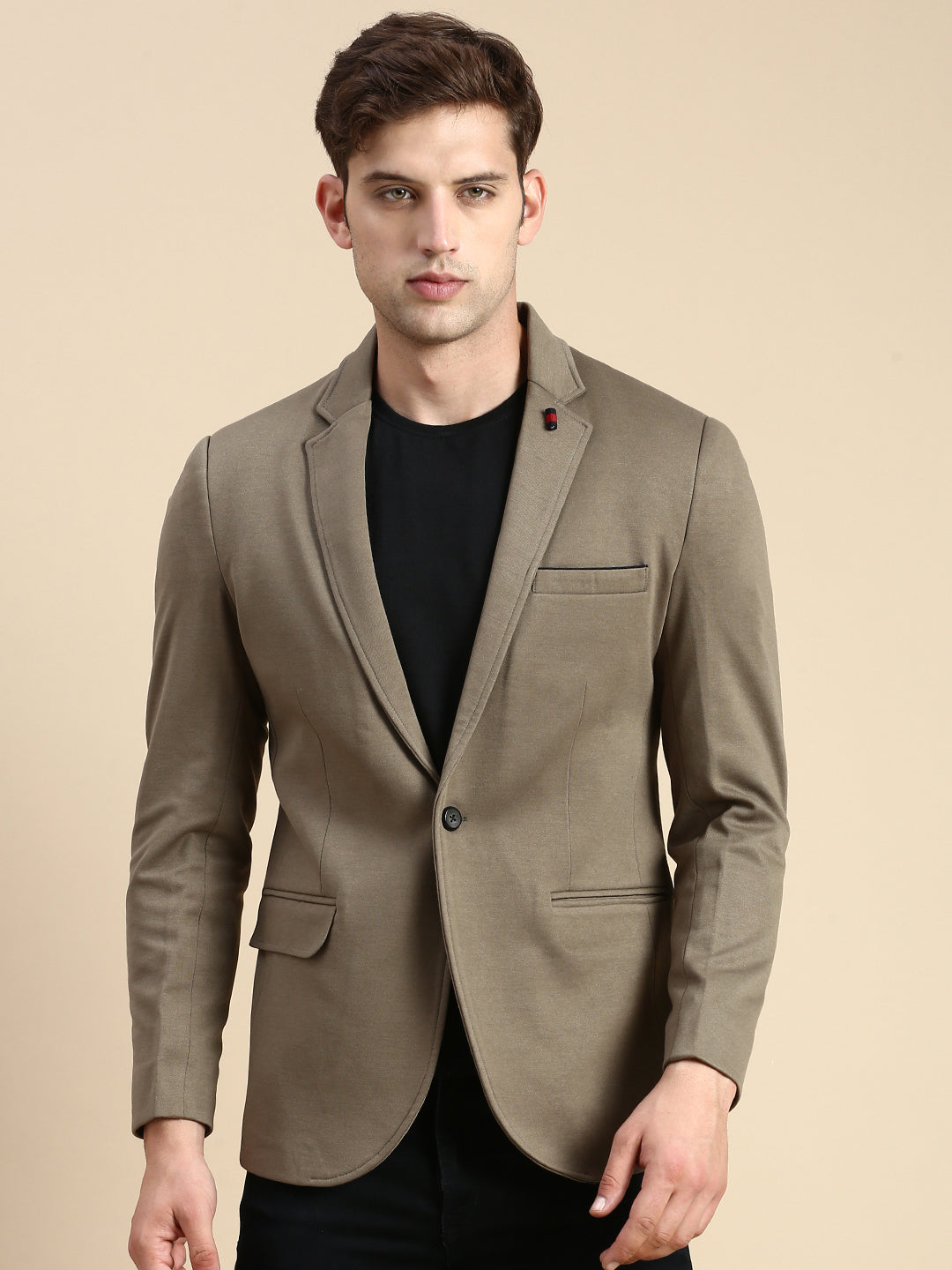Men's Olive Slim-Fit Single Breasted Cotton Blazer