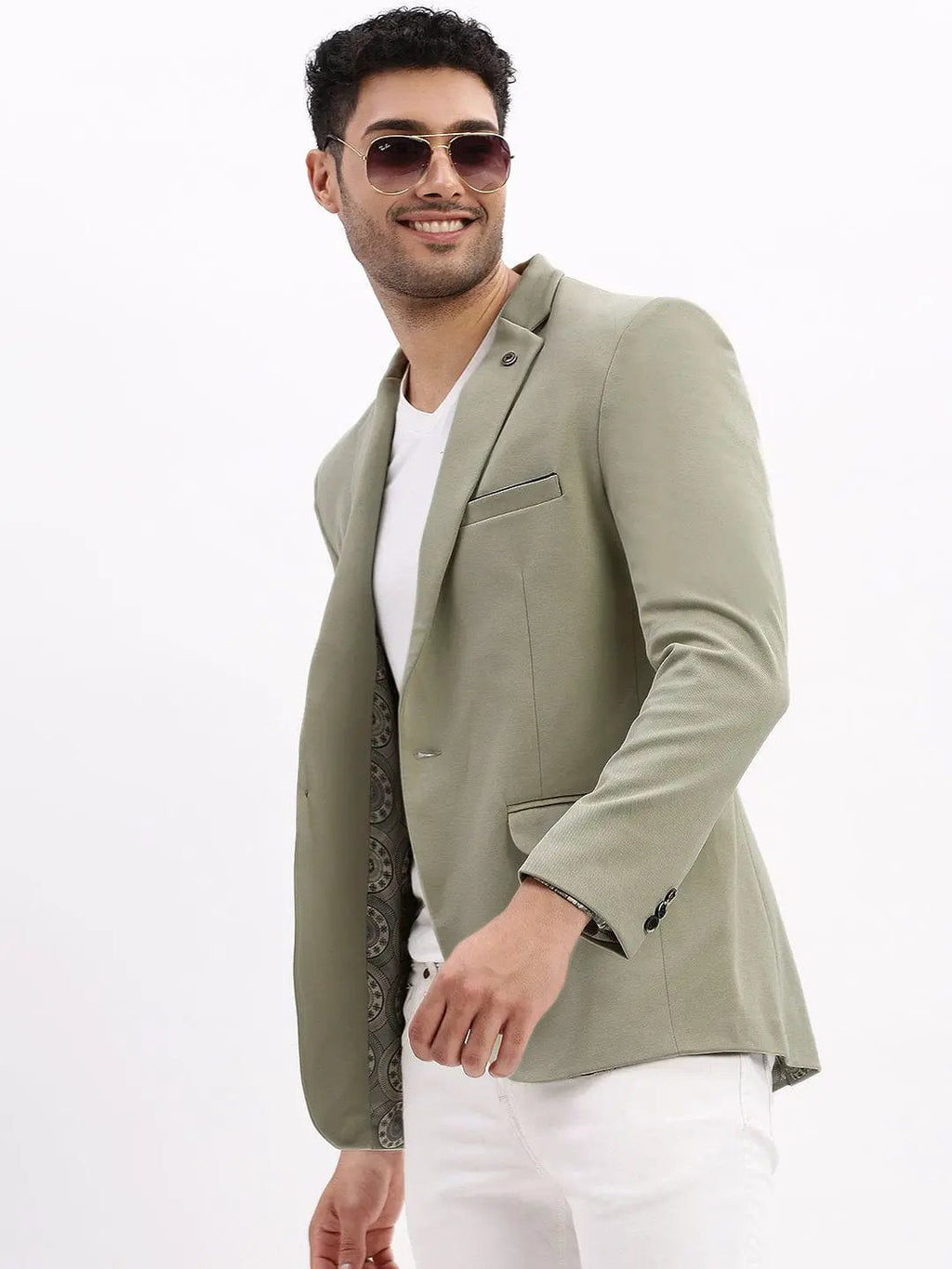 Men's Sea Green Single Breasted Notched Lapel Collar Casual Blazer