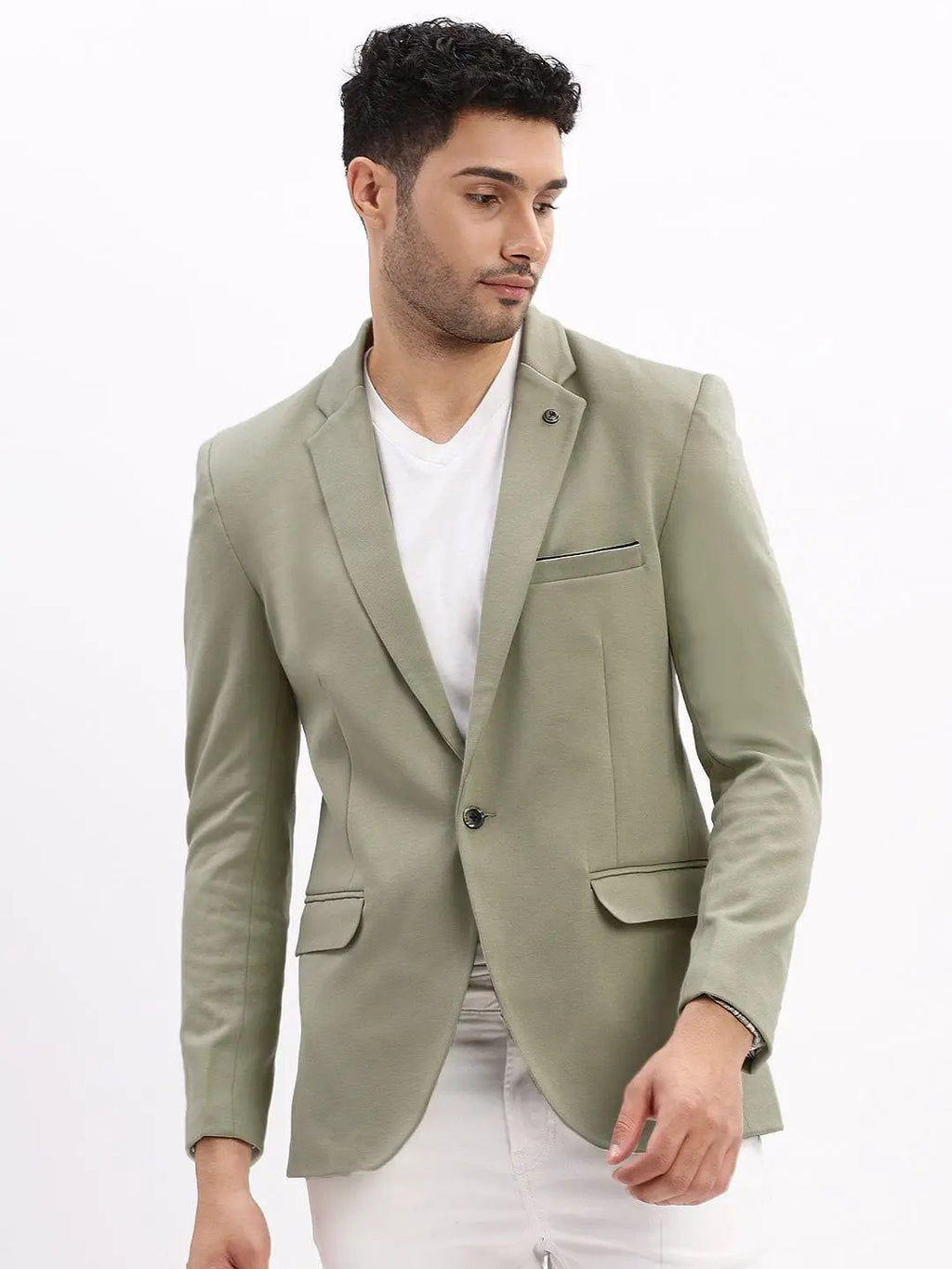 Men's Sea Green Single Breasted Notched Lapel Collar Casual Blazer