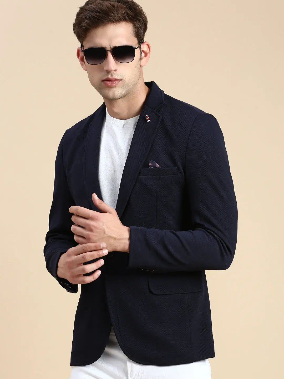 Men's Navy Blue Slim-Fit Single Breasted Blazer