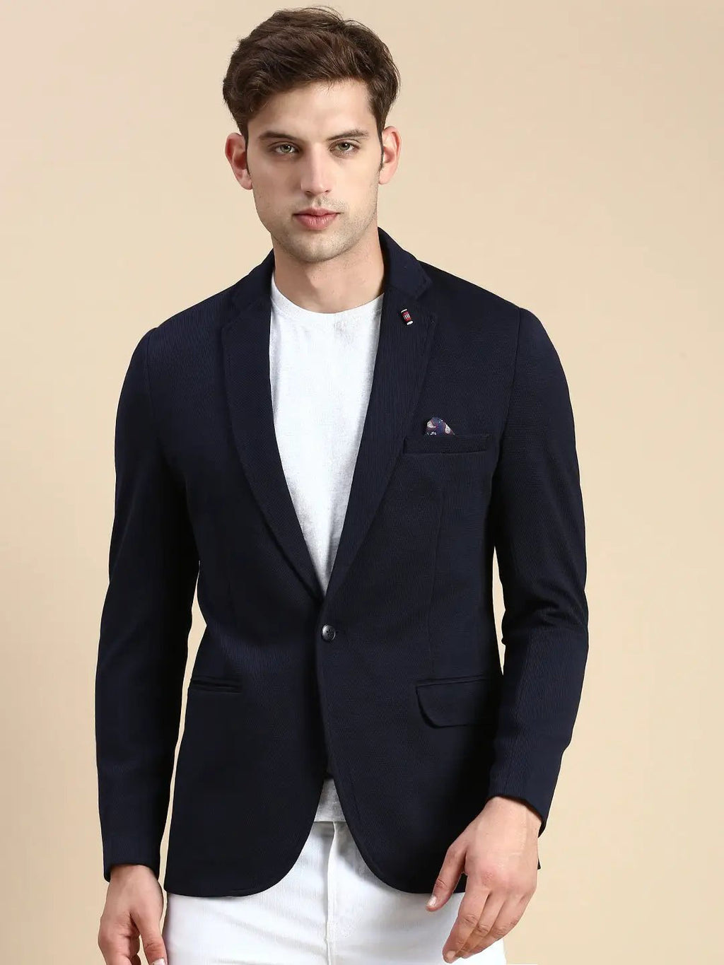 Men's Navy Blue Slim-Fit Single Breasted Blazer