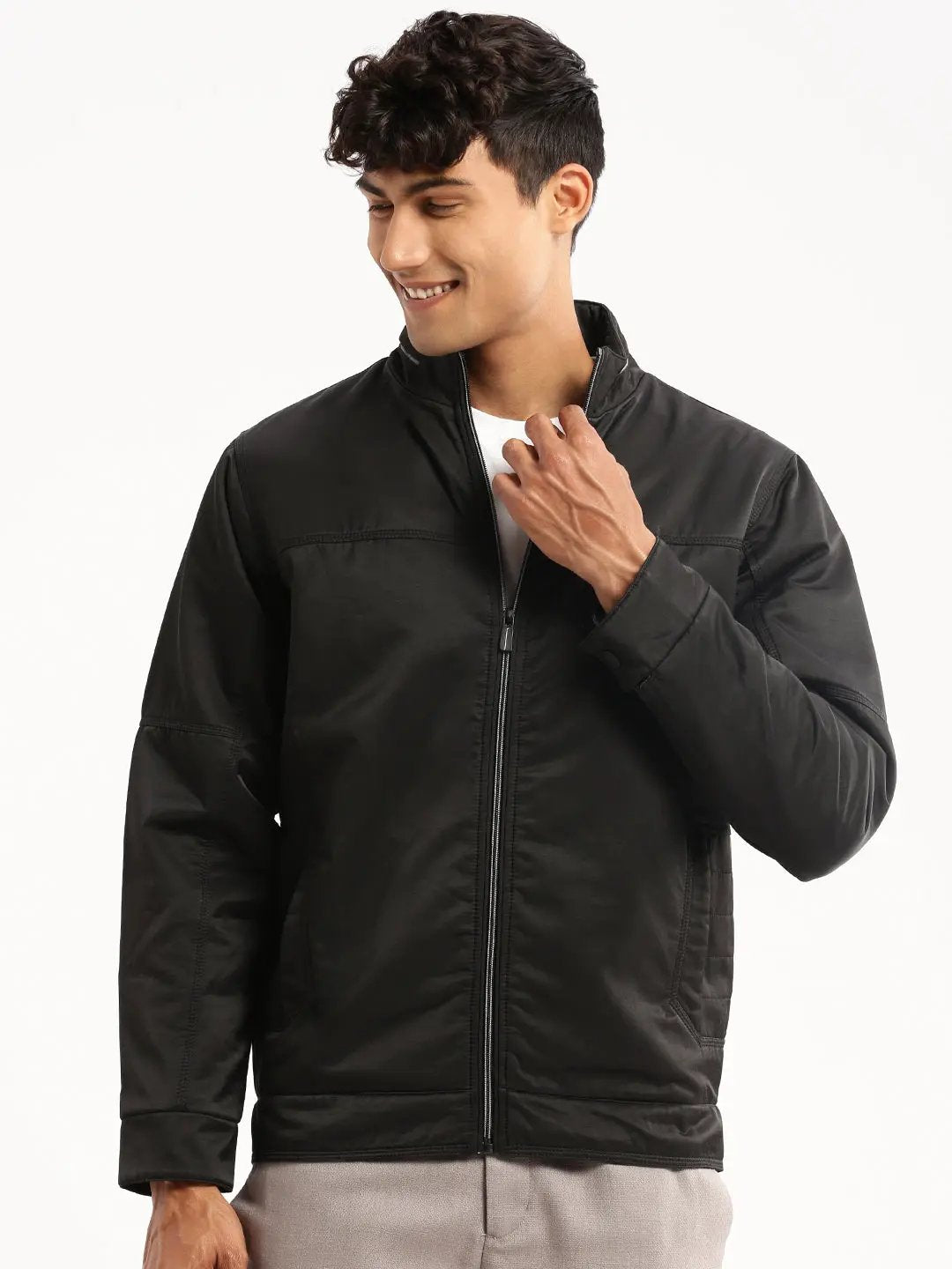 Men's Black Mock Collar Bomber Jacket