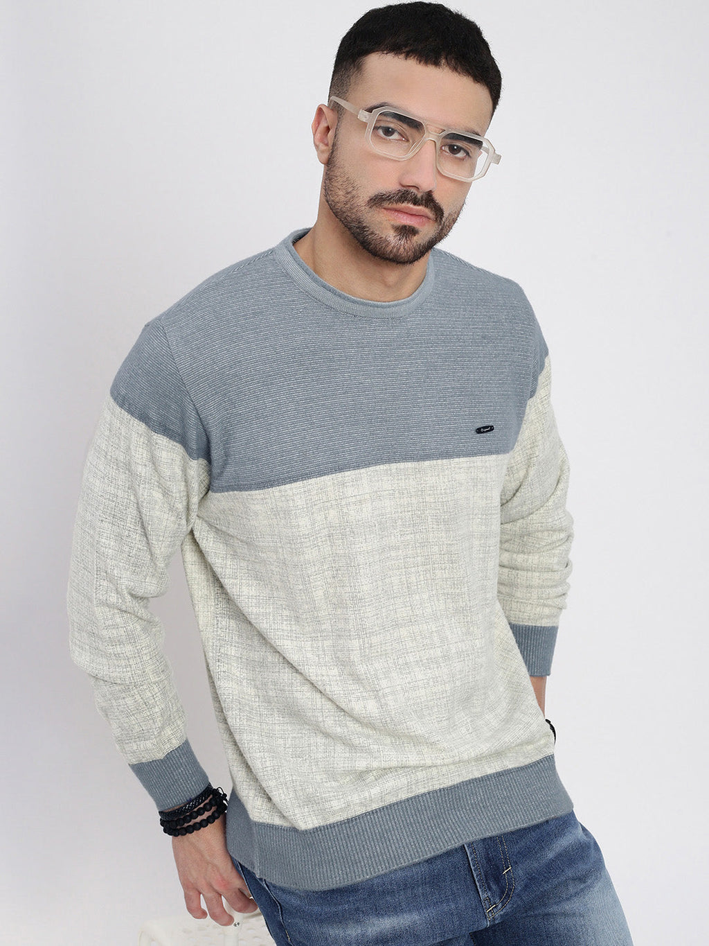 Men's Grey Colourblocked Sweater