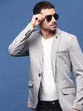 Men's Grey Slim-Fit Single-Breasted Cotton Blazer