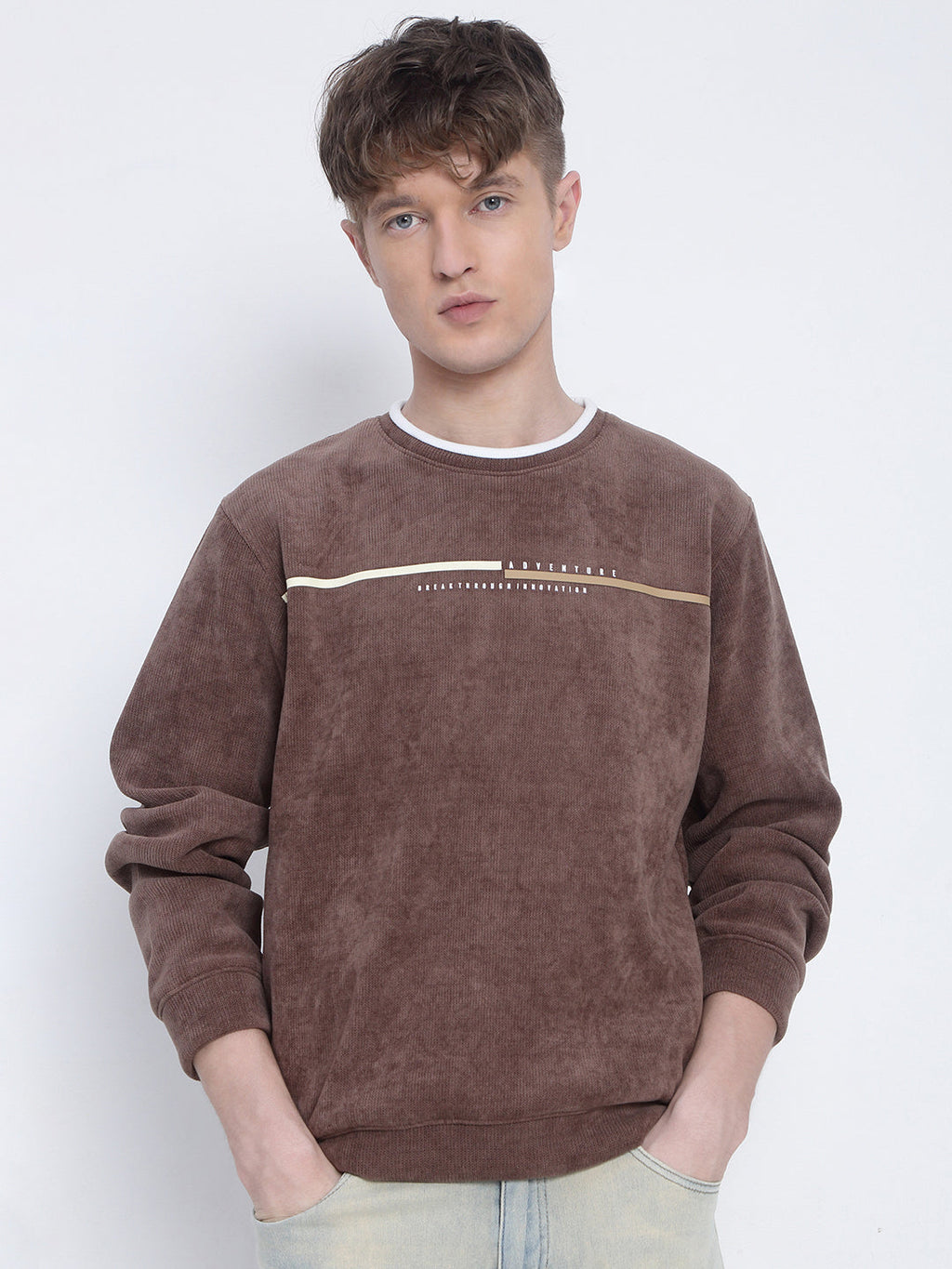 Men's Brown Round Neck Sweatshirt