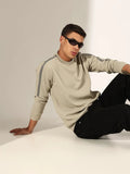 Men's Textured Grey Sweatshirt with Striped Shoulder Detail