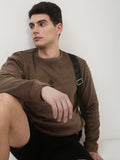 Men's Brown Graphic Print Round Neck Pullover Sweatshirt