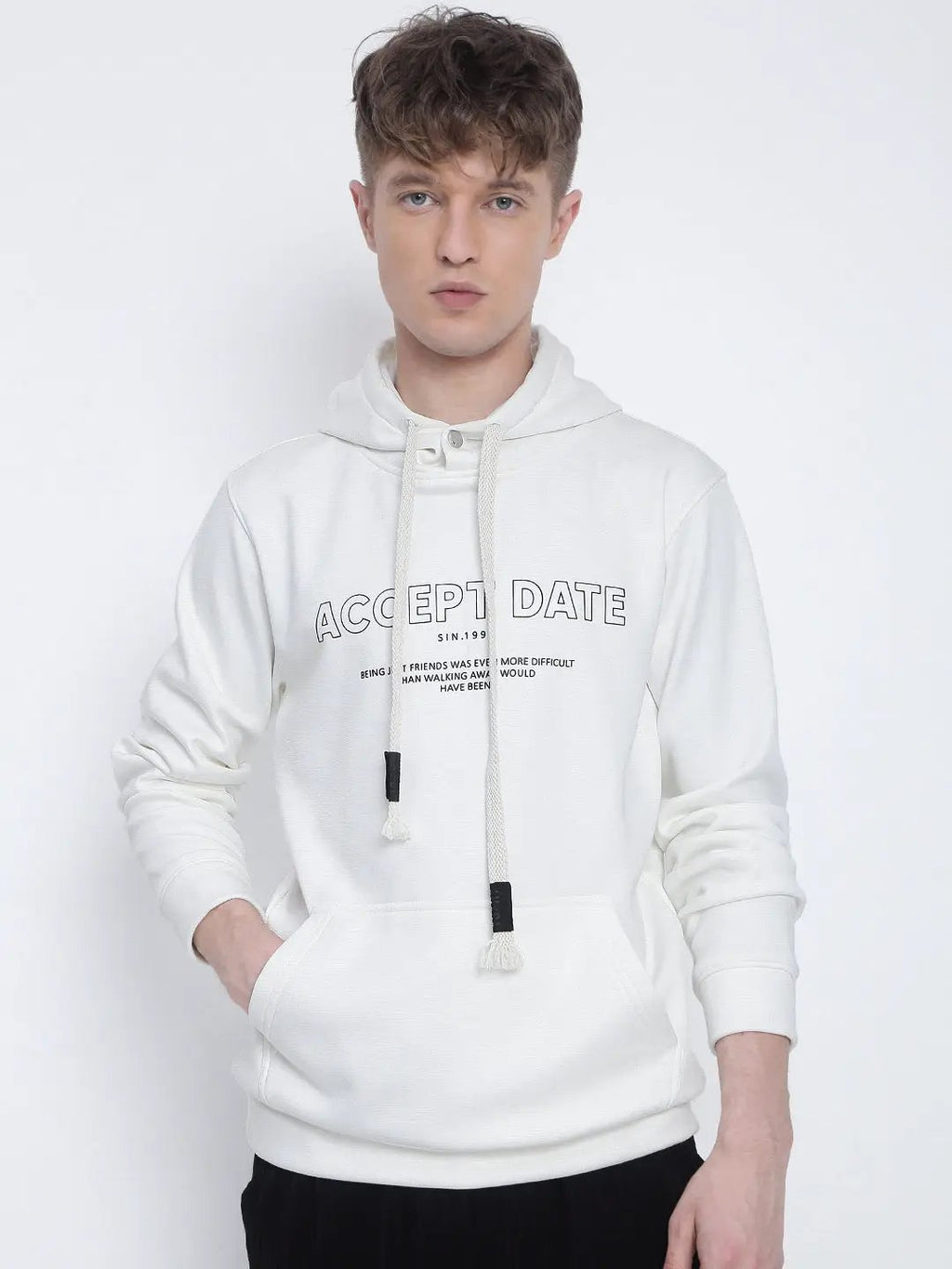 Men's Typography Printed White Hoodie