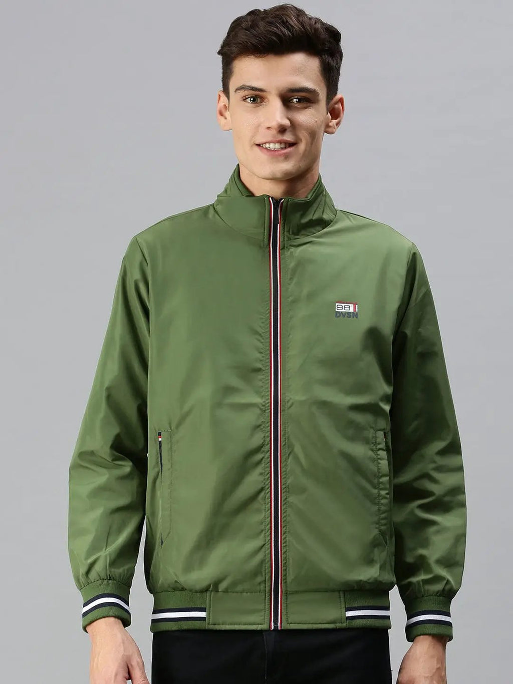 Men's Solid Green Sporty Jacket