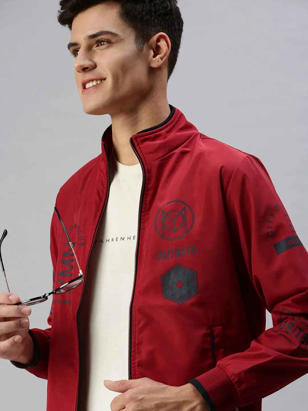 Men's Printed Red Sporty Jacket