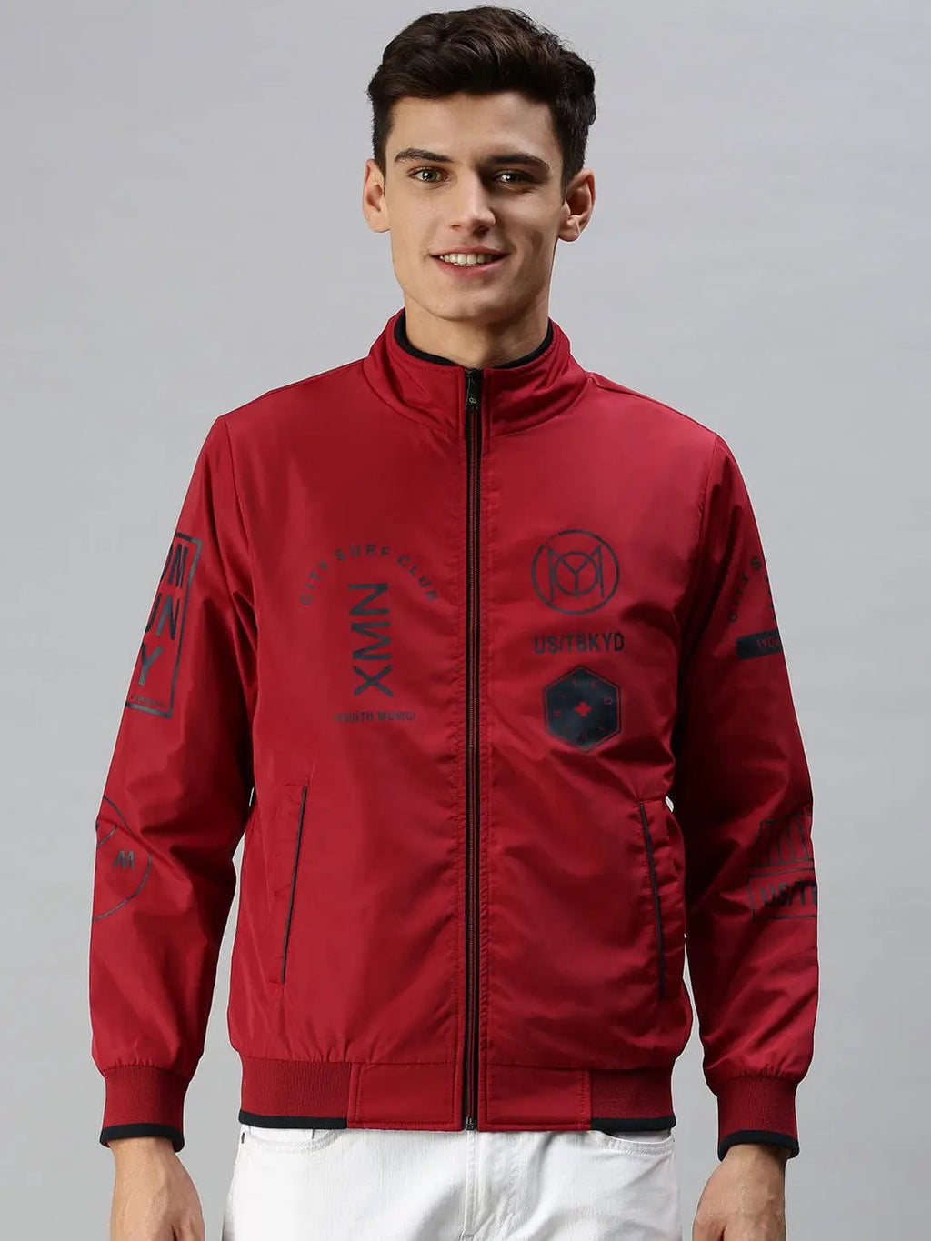 Men's Printed Red Sporty Jacket