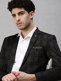 Men's Black Checked Single-Breasted Slim-Fit Formal Blazer