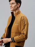 Men's Mustard Solid Tailored Jacket with Patchwork