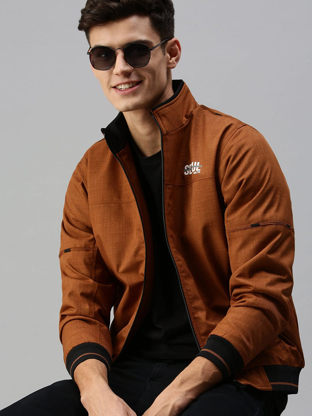 Men's Brown Typography Bomber Jacket