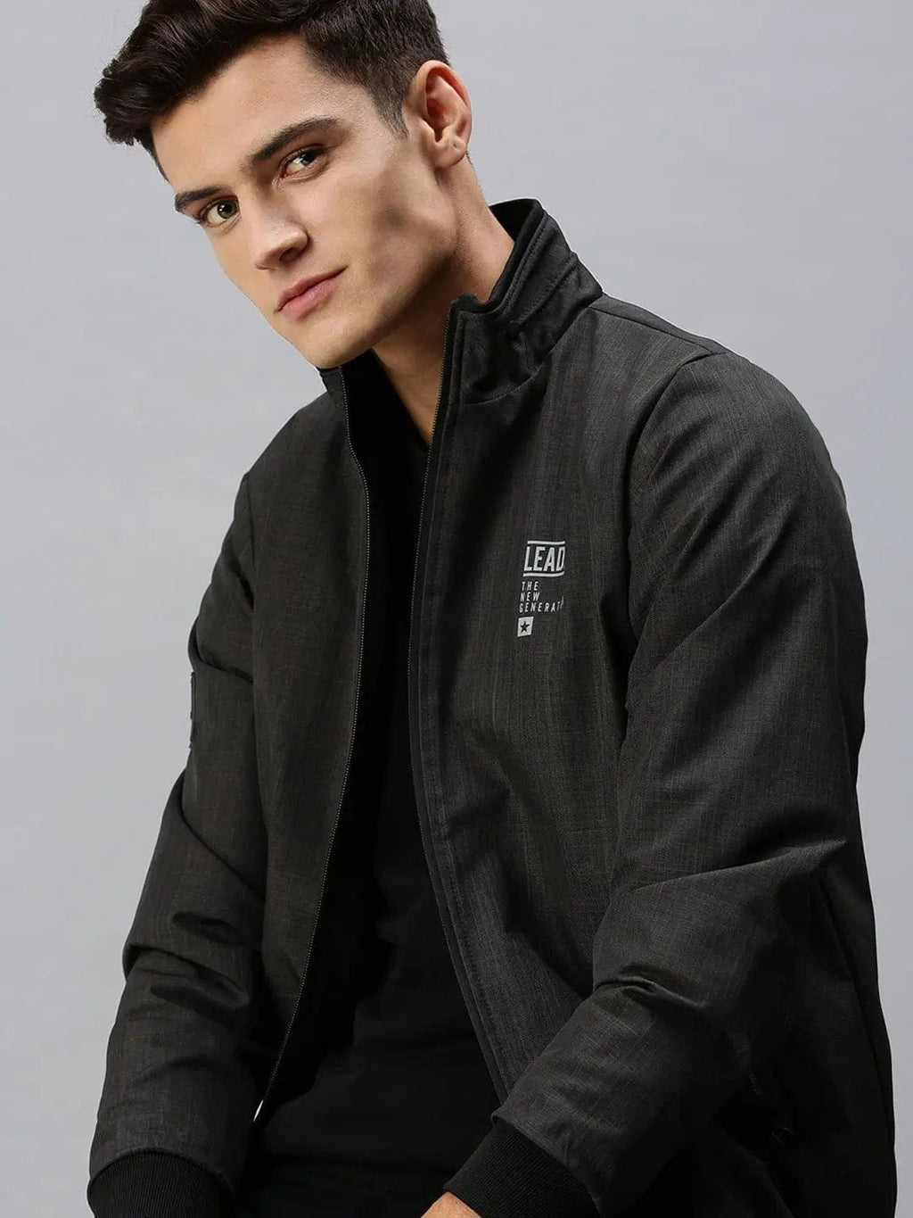 Men's Black Checked Tailored Jacket with Patchwork