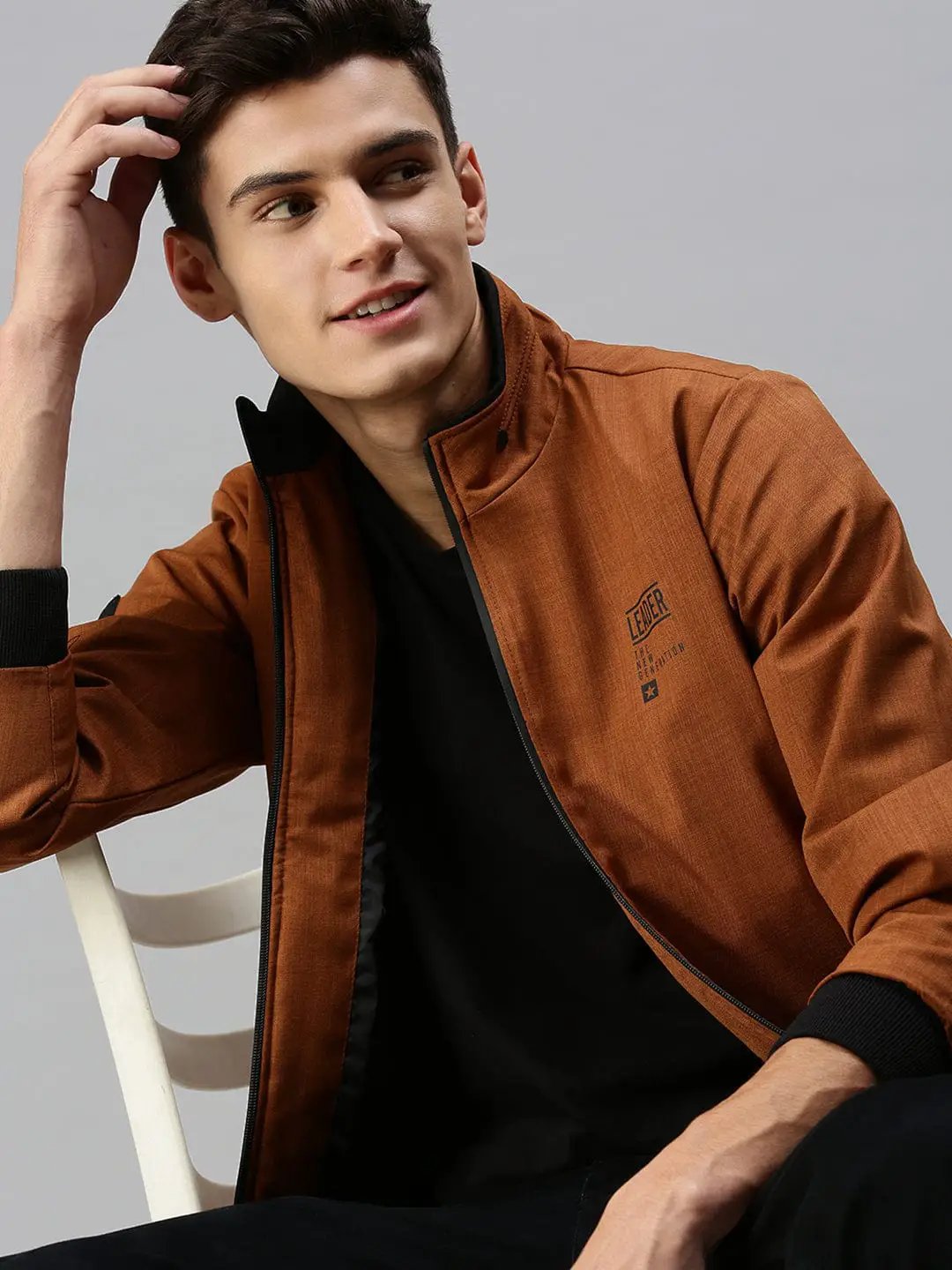 Men's Mustard Solid Bomber Jacket