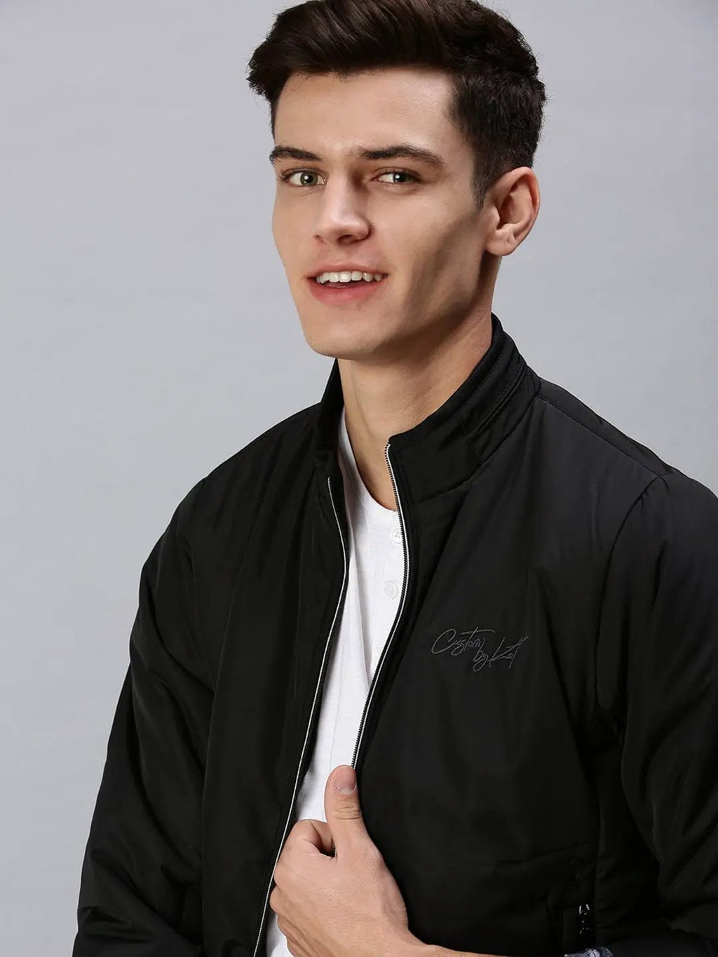 Men's Black Geometric Bomber with Patchwork Jacket