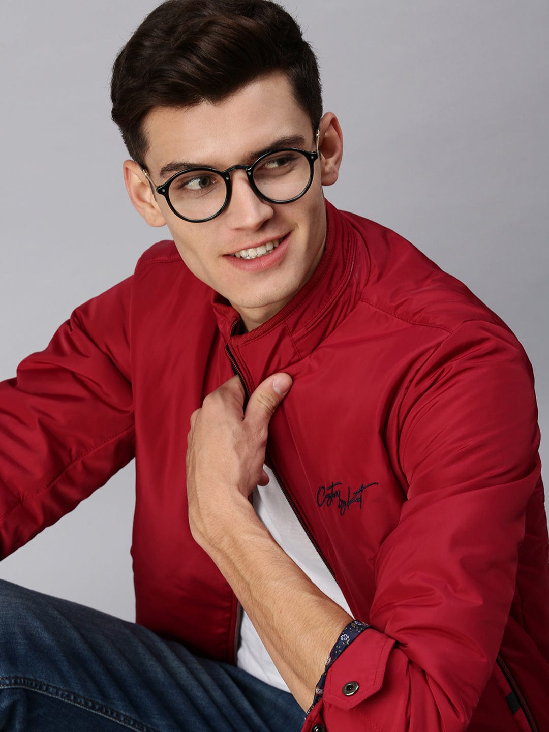 Men's Maroon Crop Bomber Jacket