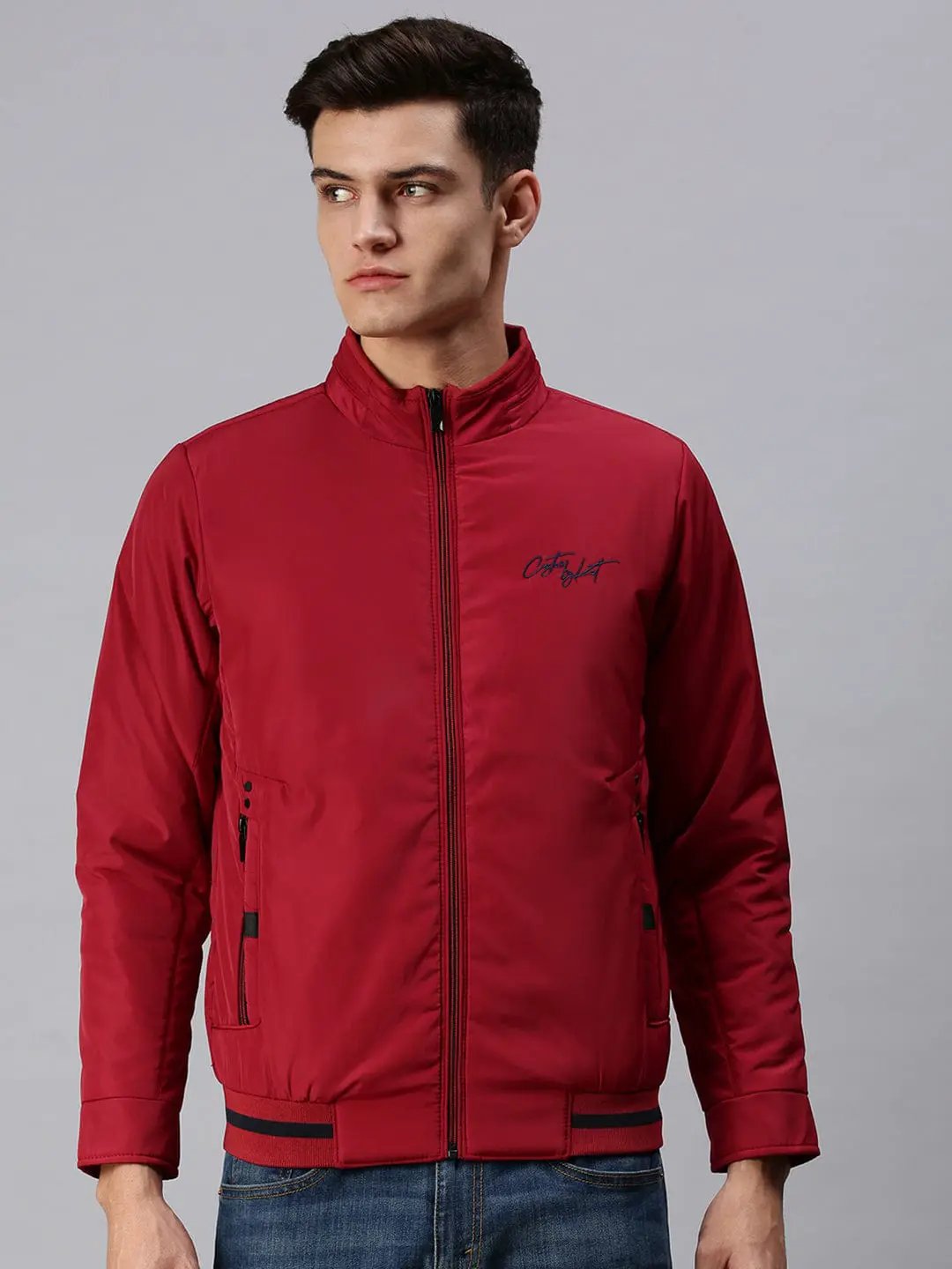 Men's Maroon Crop Bomber Jacket