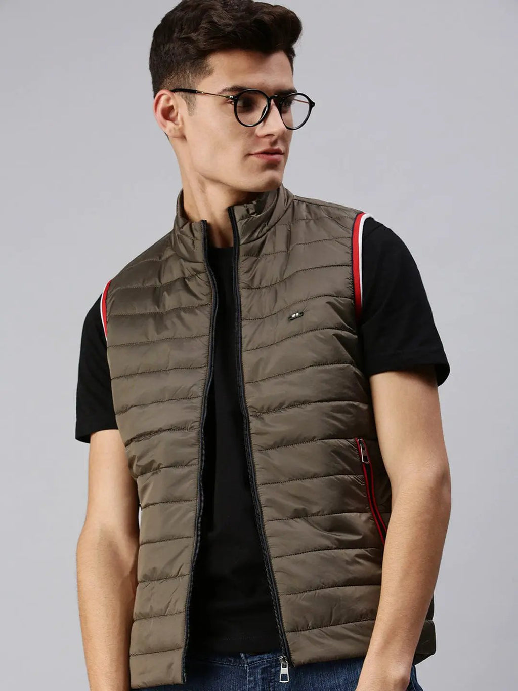 Men's Hooded Solid Brown Padded Jacket
