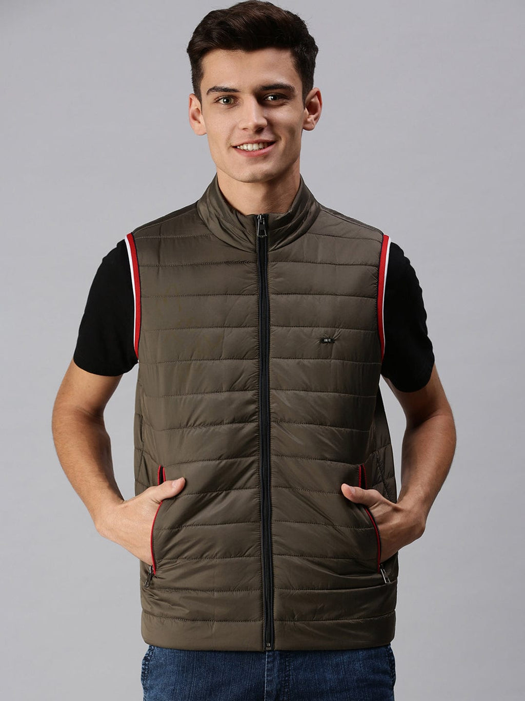 Men's Hooded Solid Brown Padded Jacket