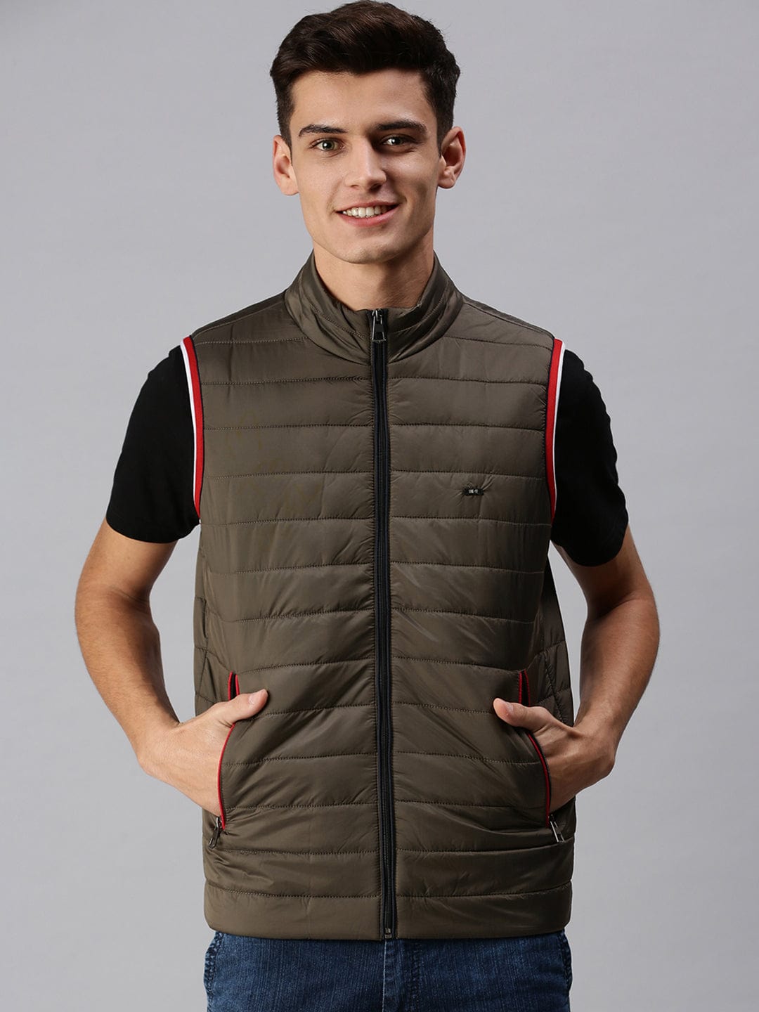 Men's Hooded Solid Brown Padded Jacket