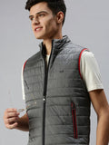 Men's Solid Grey Casual Padded Jacket
