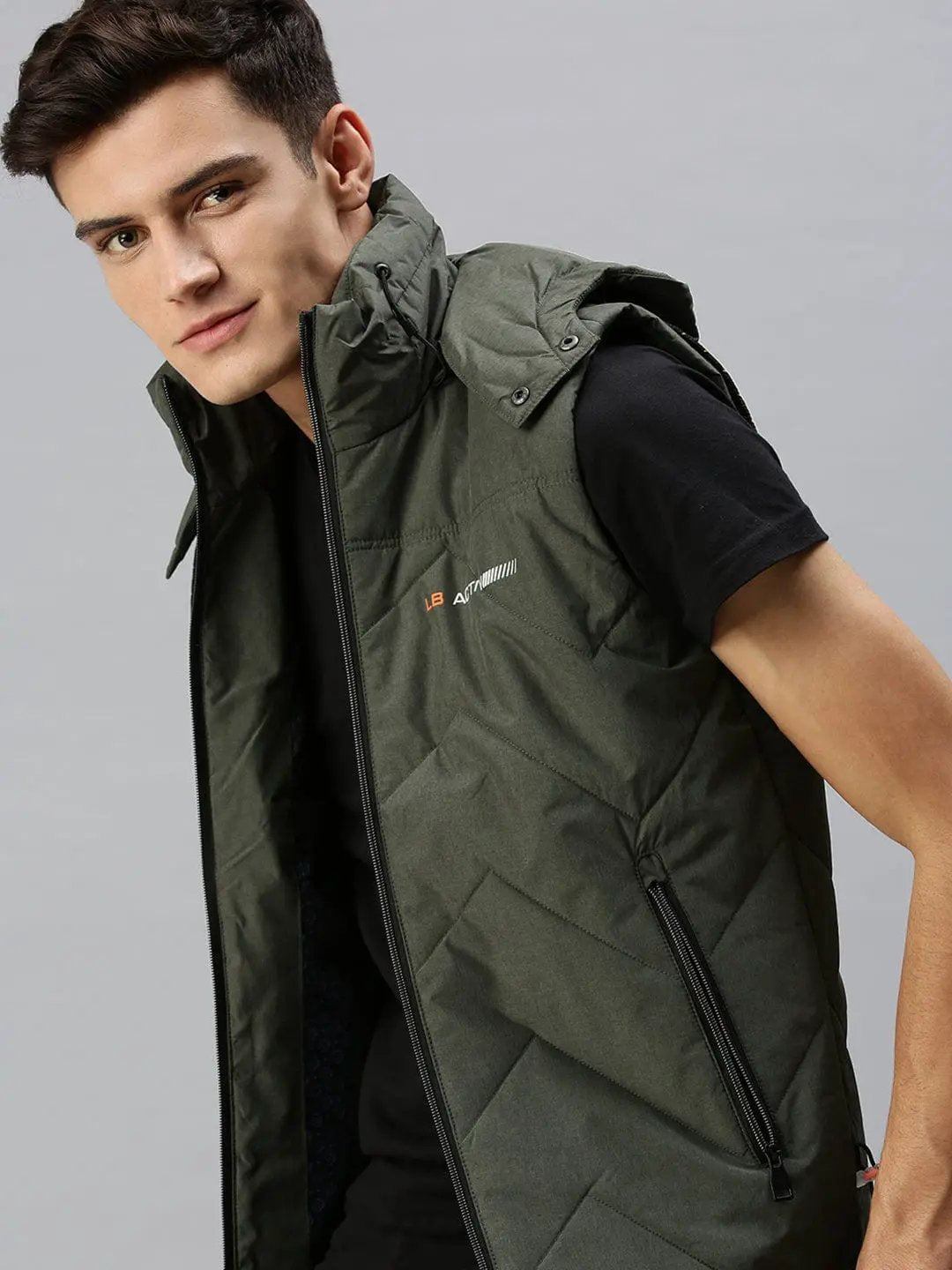Men's Hooded Solid Green Padded Jacket
