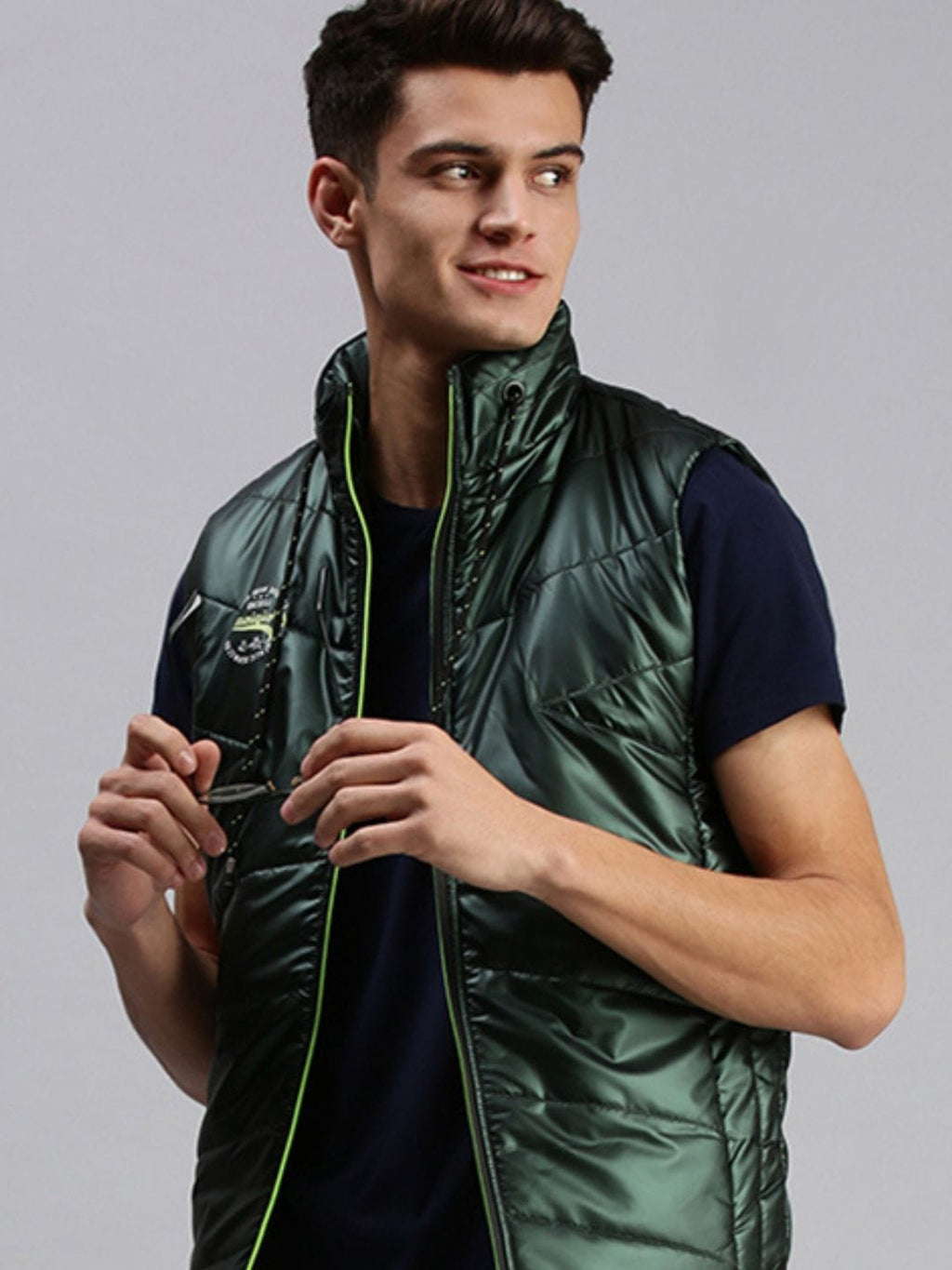 Men's Solid Green Padded Jacket