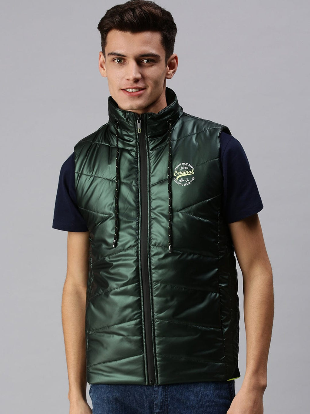 Men's Solid Green Padded Jacket